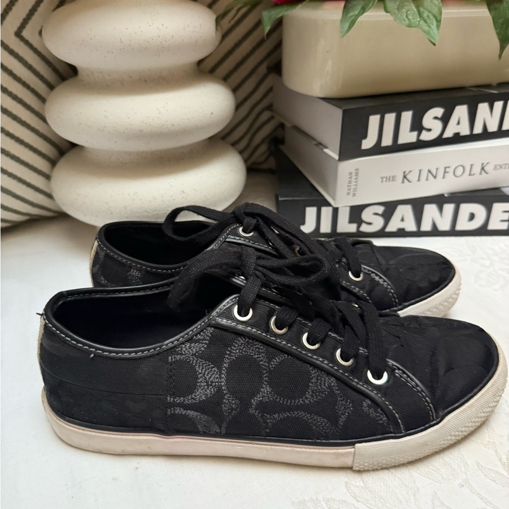 Coach Black Canvas Sneakers with Logo Design